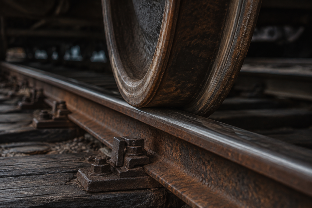Railway wheel and steel rail detail — conceptual image