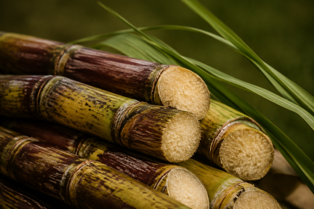 Cut sugarcane stalks showing their fibrous texture — conceptual image