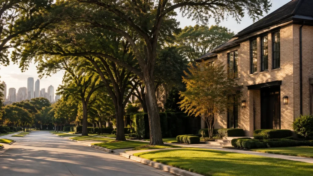 AI-generated illustration of a tree-lined residential street